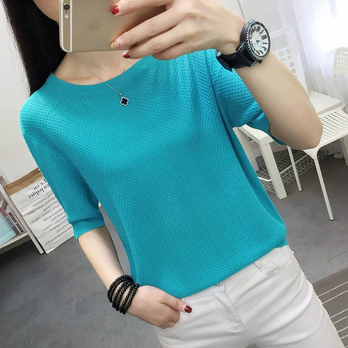 Летняя шелковая летняя одежда, трикотажная тонкая футболка, оверсайз, короткий рукав