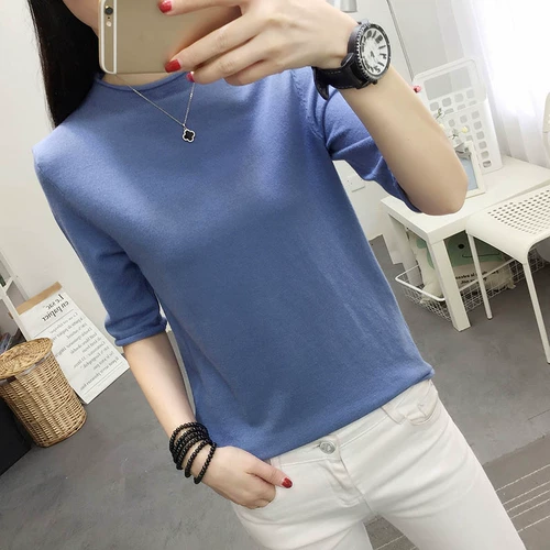 Осенний трикотажный тонкий свитер, круглый воротник, оверсайз