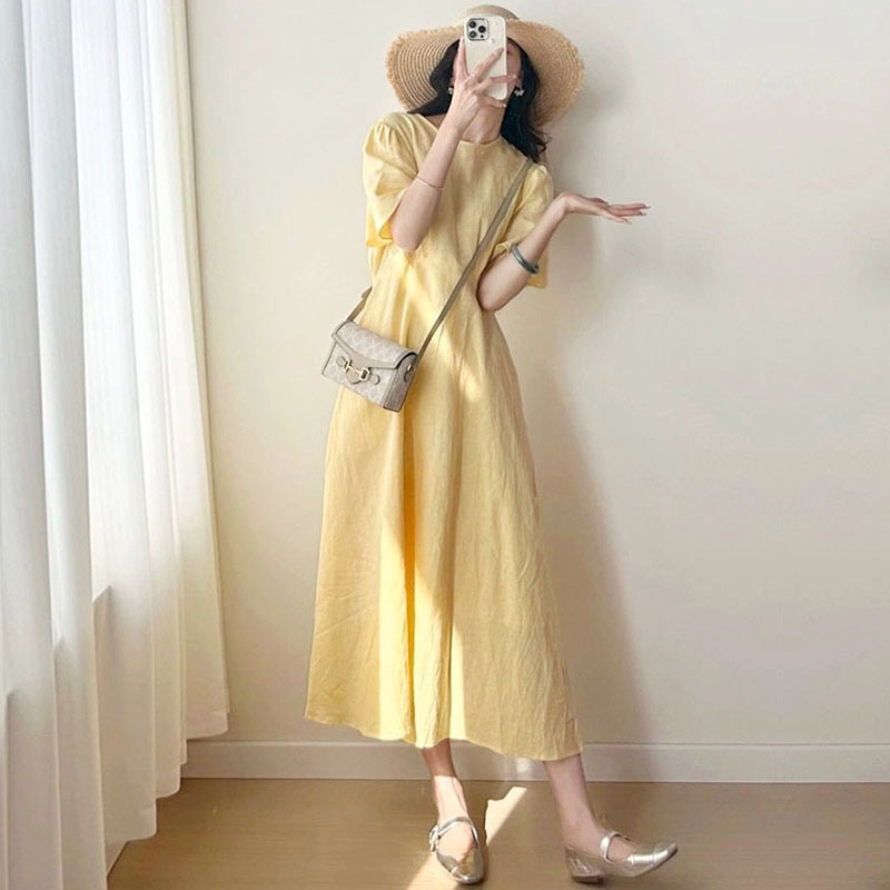 Nursing Dress for Summer Outings, Hot Mom 2025 New Style, Waist-Cinching, Fashionable, Slimming, Yellow, Fresh, Breastfeeding Pure Cotton Dress