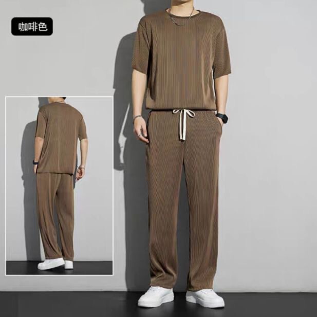 Ice Silk Quick-Drying Vertical Feel Casual Suit for Men, Summer Trendy Brand Thin Sportswear, Short-Sleeved Shirt and Long Pants Set Ice Silk Quick-Drying Vertical Feel Casual Suit for Men, Summer Trendy Brand Thin Sportswear, Short-Sleeved Shirt and Long Pants Set