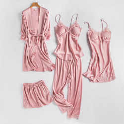 Geniequeen Ice Silk Pajamas 여성 5 피스 세트