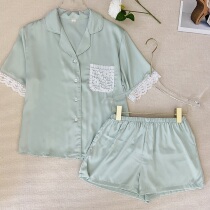 Genie queen2022 year new cute lace sleepwear short sleeve shorts two-piece set