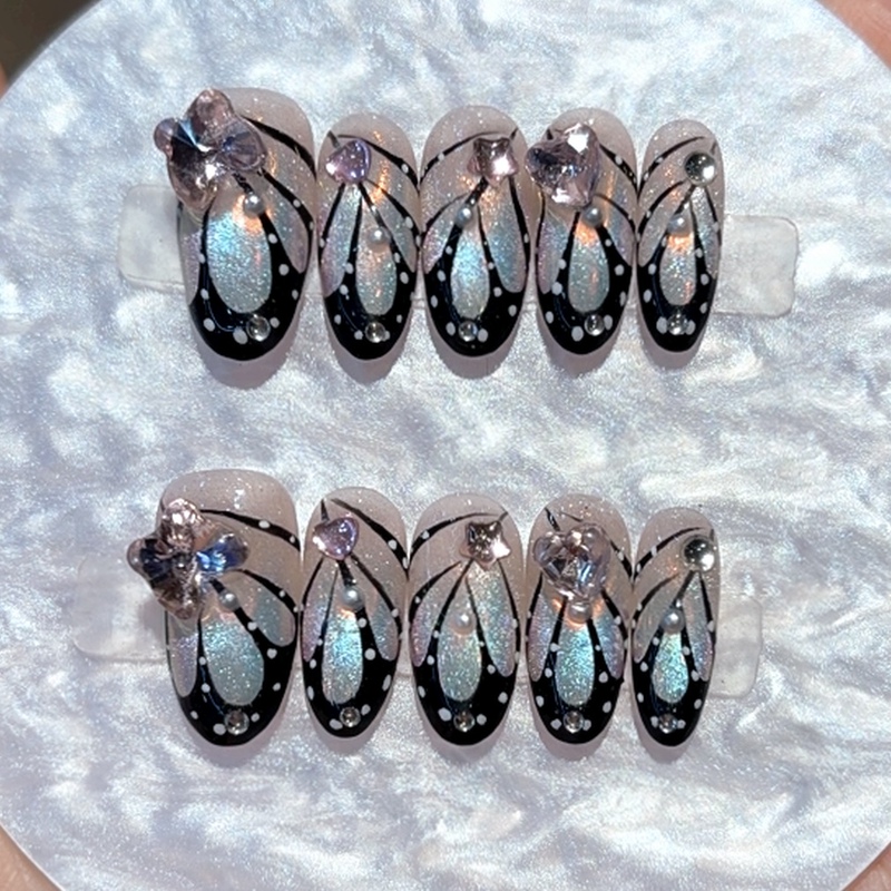 Purely Handmade Wearable Nails with Hand-Painted Butterfly Design, High-End Aesthetic, Brightening Effect, Nail Stickers, Removable Nail Pieces Purely Handmade Wearable Nails with Hand-Painted Butterfly Design, High-End Aesthetic, Brightening Effect, Nail Stickers, Removable Nail Pieces