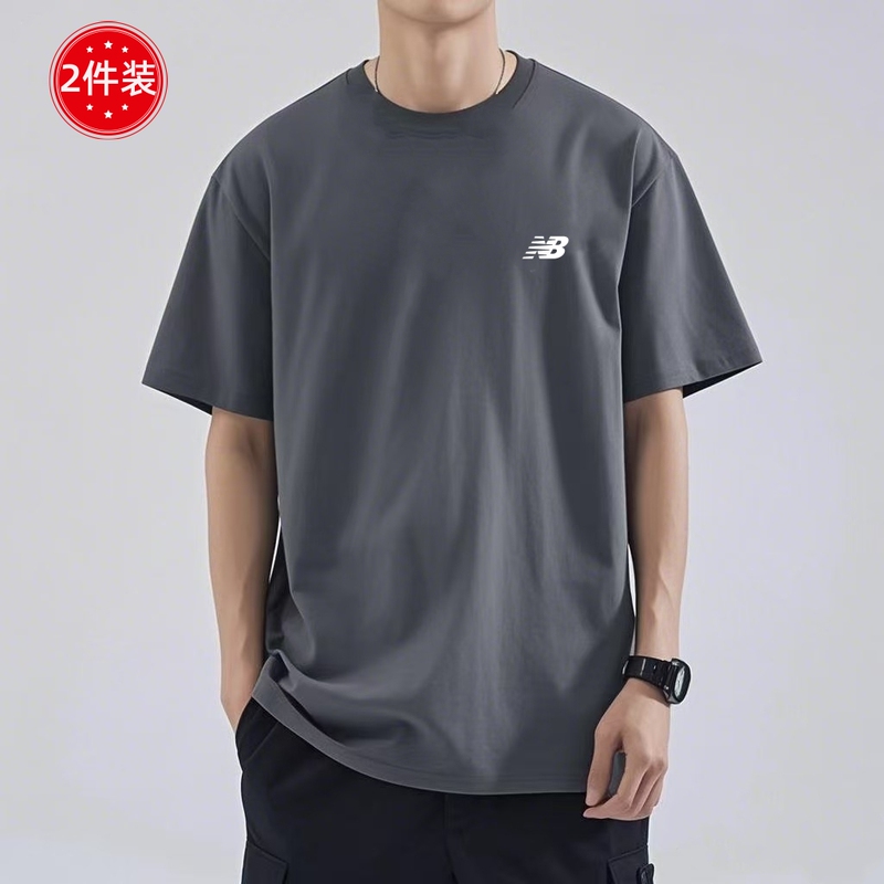 Nb Bailun Heavyweight Pure Cotton Short-Sleeve T-Shirt, Large Size Oversize, Loose American Style Breathable Top, Two-Piece Set