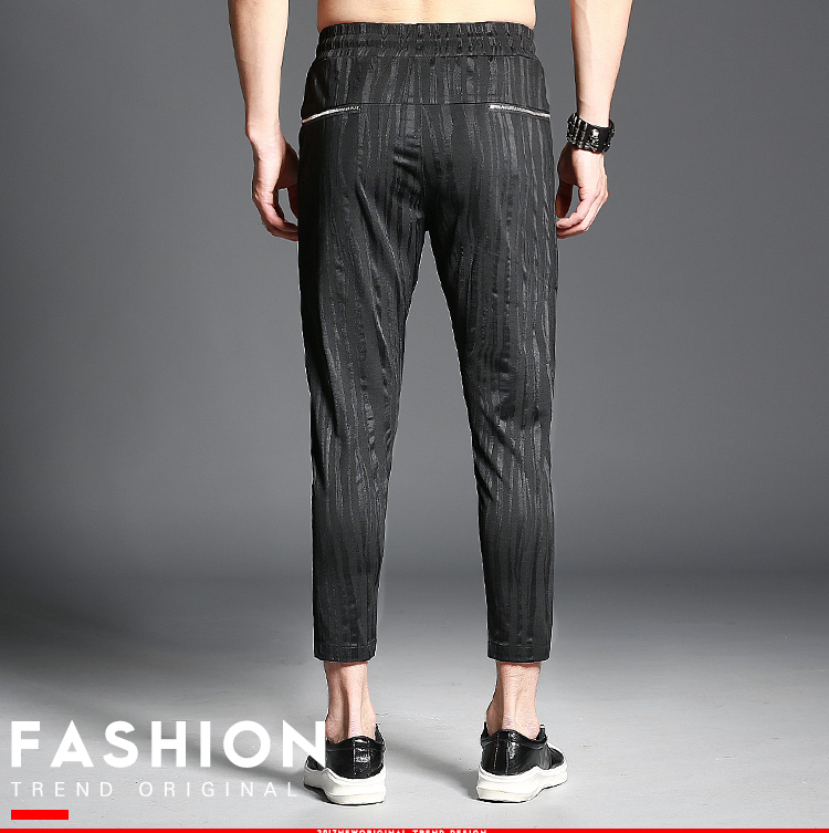 Mùa hè nam thể dục thể thao chín quần mỏng phần thoáng khí cotton thủy triều sọc nam hoa tối - Quần Jogger quần nam đẹp