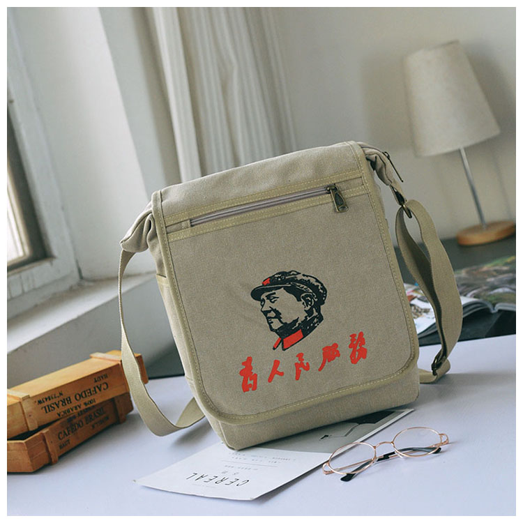 Serving the people canvas bag school bag messenger bag tide tool one-shoulder retro nostalgic Chairman Mao bag men's bag