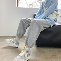 Grey Sports Pants Woman Spring Autumn 2021 New Loose Bunk Feet Straight Barrel Broadlegged Casual Little Pair of Pants Wins