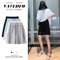Sports Shorts Women Summer High Waist 2022 New Broadlegs 50% Pants Loose Slim Straight Cylinder Large Size Black Mid Pants