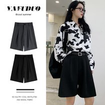 Suit shorts women Summer thin section 2022 new high waist loose wide leg straight cylinder black a pair of pants 50% pants