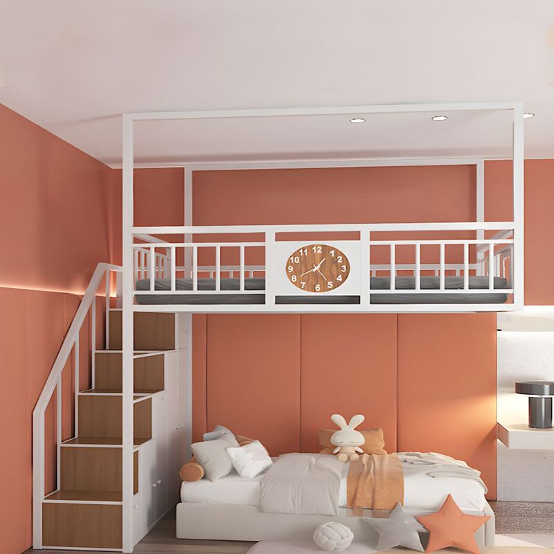 Loft Bed with Elevated Bed Sheet, Upper Bunk, Duplex, Second Floor Bed, Space-Saving, Upper Bed with Lower Space, Staggered Height Bed, Step Ladder, Loft Bed