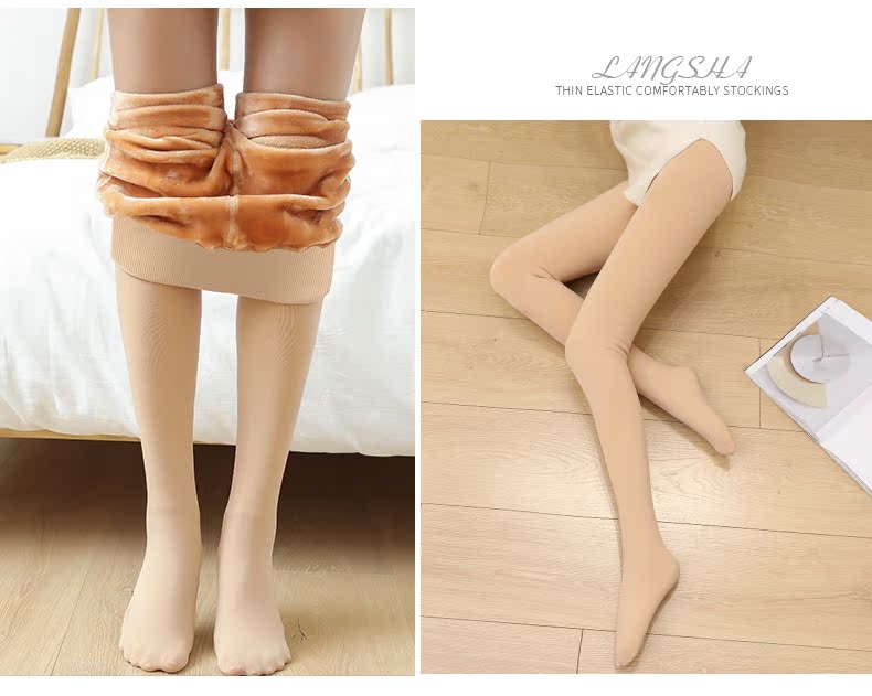 Langsha vớ mùa đông của phụ nữ cộng với vớ nhung đen dày có chân để giữ ấm cho tất bếp lò xo mặc quần lửng mùa thu đông quần tất nữ