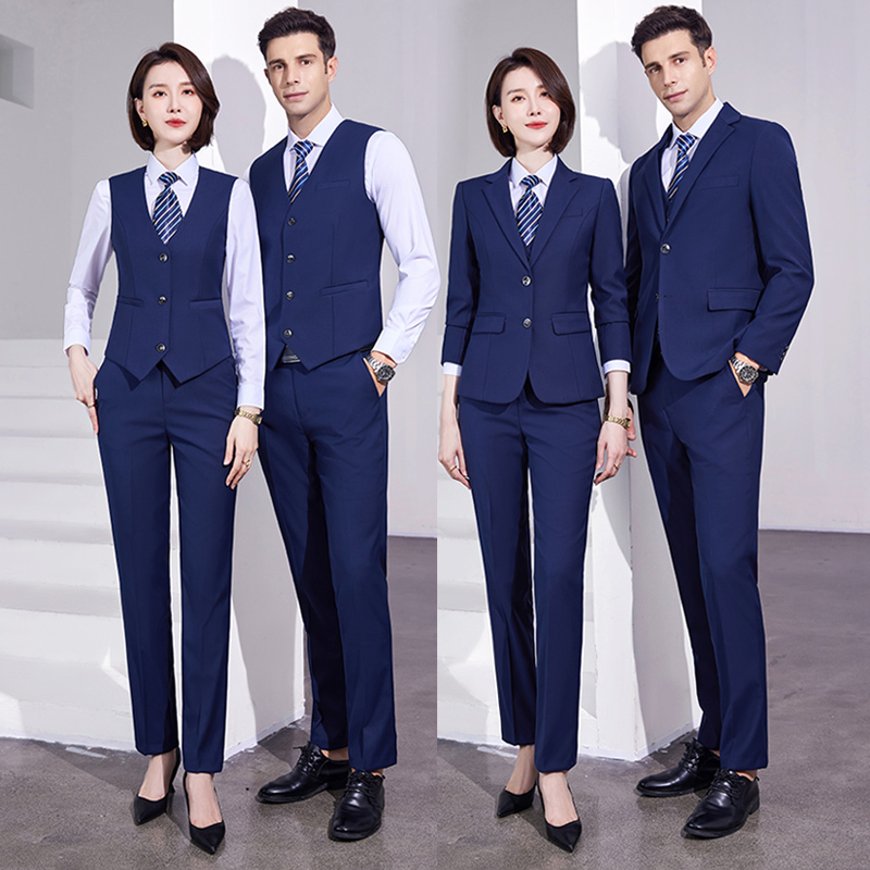 Business Formal Attire Cadillac 4S Store Royal Blue Suit Set Men's and Women's Professional Attire Jacket Suit Vest Workwear
