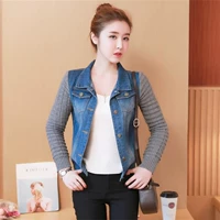 2019 phiên bản mới của Hàn Quốc của denim dài tay cỡ lớn mùa xuân và mùa thu áo gió nữ giản dị Slim áo ngắn lỗ màu rắn - Áo khoác ngắn thoi trang nu