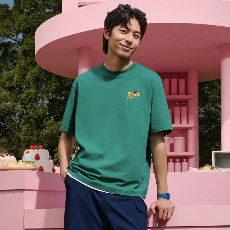 Fila Couple's Cat Embroidered T-Shirt, Unisex Fashion Loose Knit Short-Sleeved Shirt F11U629101 Fila Couple's Cat Embroidered T-Shirt, Unisex Fashion Loose Knit Short-Sleeved Shirt F11U629101