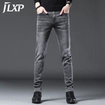 Autumn gray high-end jeans mens slim feet mens trousers spring and autumn fashion brand pants mens Korean trend