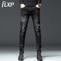 European station printed high-end jeans mens fashion brand autumn and winter mens trousers slim feet pants Korean trend