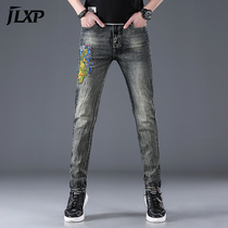 National tide embroidered jeans men 2021 new autumn vintage old slim feet mens long pants spring and autumn