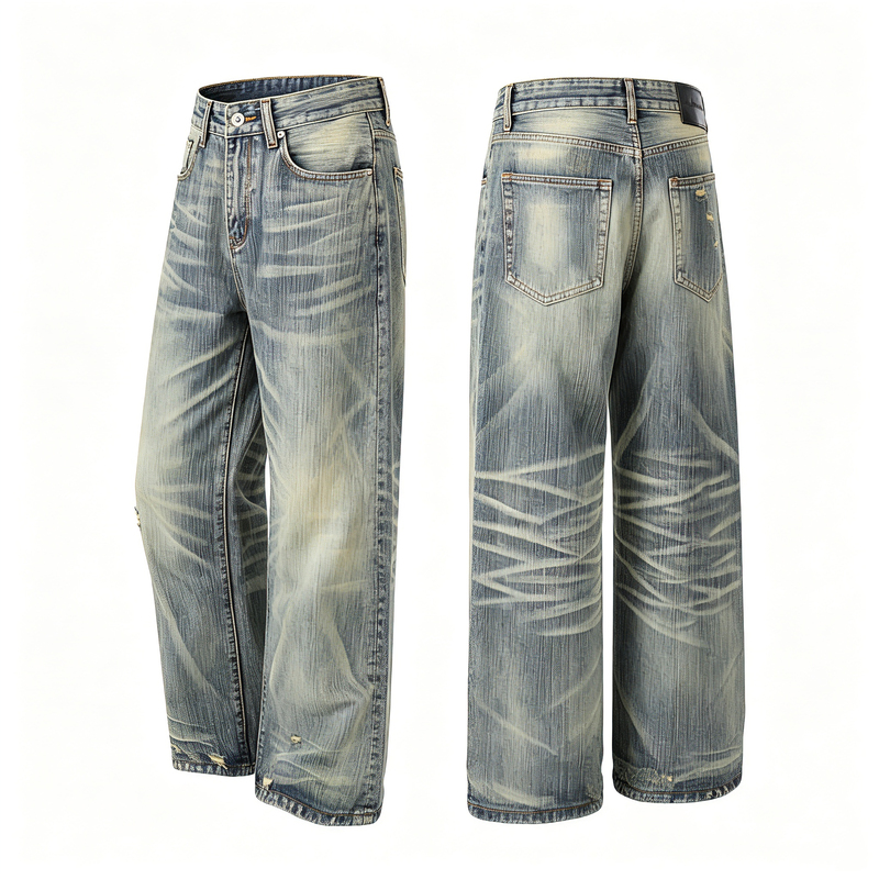 Fopcazr "Salt Lake City" Whiskered High-Weight 13oz Distressed Street-Style Jeans