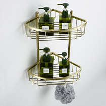 German Wire Drawing Golden Stainless Steel Toilet Wall Corner Shower Room Rack Triangle Mesh Basket Bathroom Five Gold Pieces
