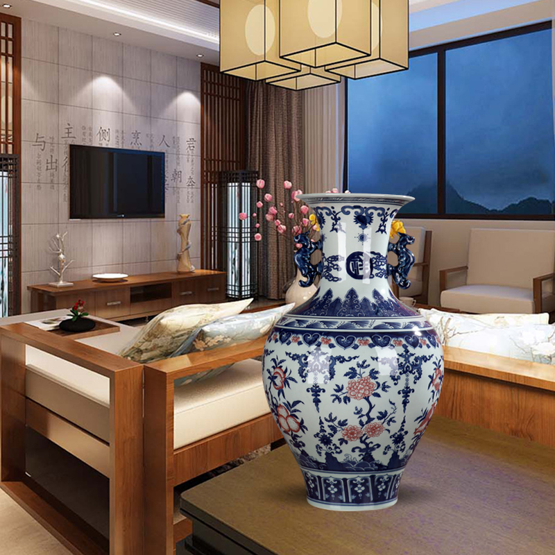 Landing a large blue and white porcelain vase archaize home sitting room flower adornment handicraft furnishing articles of jingdezhen ceramics