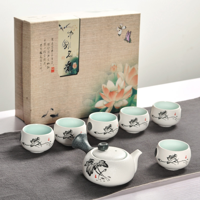 Ceramics kung fu tea sets snowflake enamel teapot teacup with gift bag of a complete set of tea bag in the mail