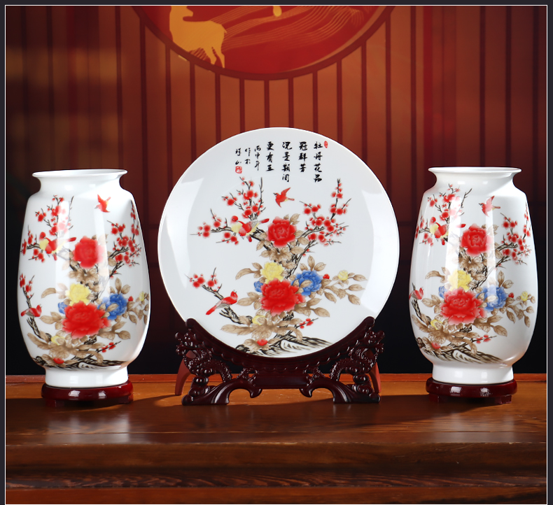 The New three - piece vase furnishing articles dried flower flower arranging jingdezhen ceramic Chinese style household office sitting room adornment