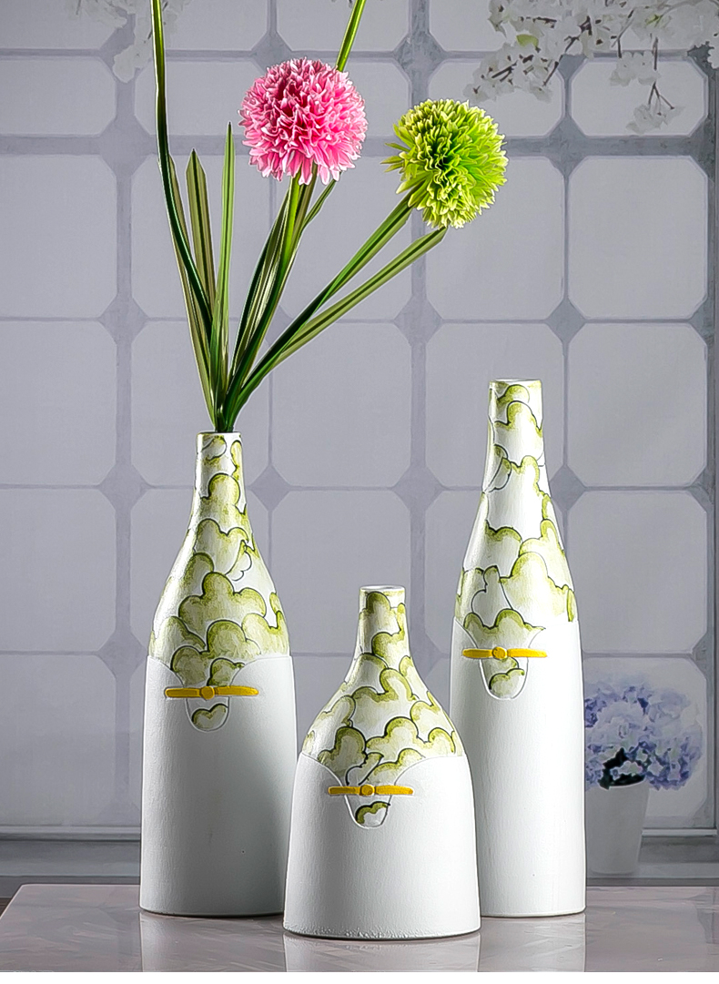 Hand - made vases, three - piece ceramics furnishing articles sitting room light flower arranging dried flowers, northern Chinese style decoration key-2 luxury decoration