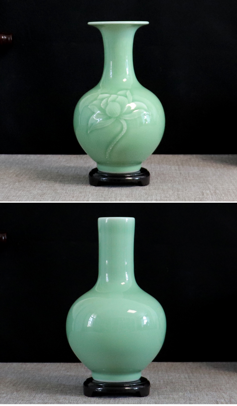 Furnishing articles relief handicrafts gourd vase of jingdezhen ceramics dry flower arranging hankage green glaze little sitting room adornment