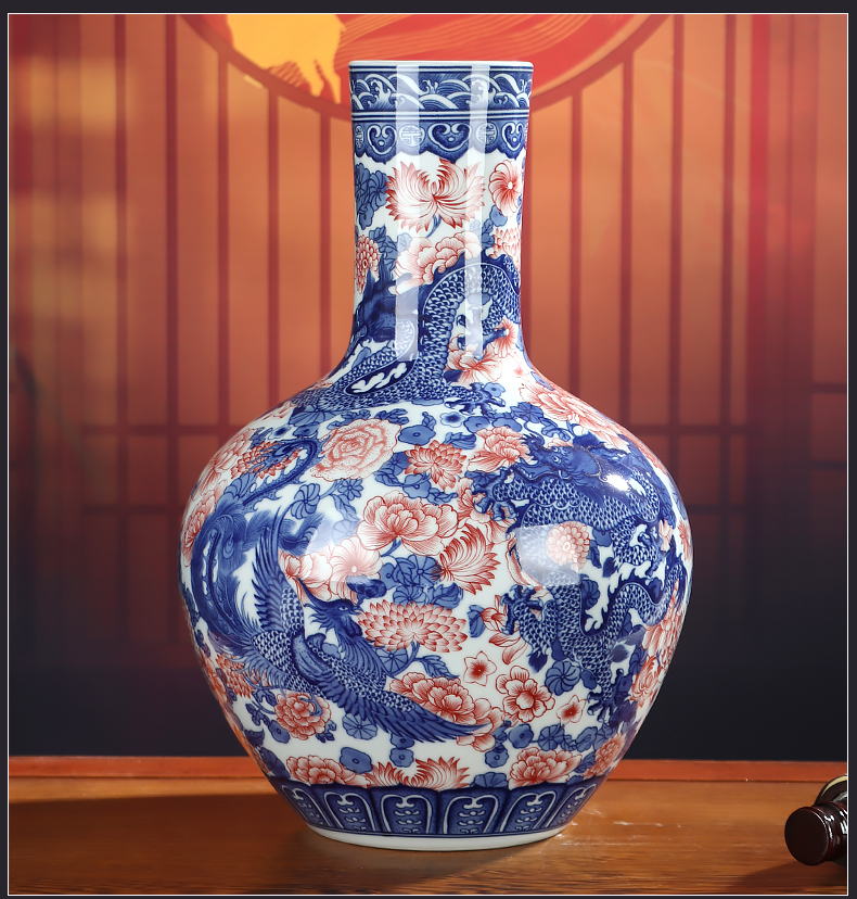 Youligong of blue and white porcelain vase furnishing articles of jingdezhen ceramic Chinese dragon flower arrangement sitting room decoration crafts antique bottles