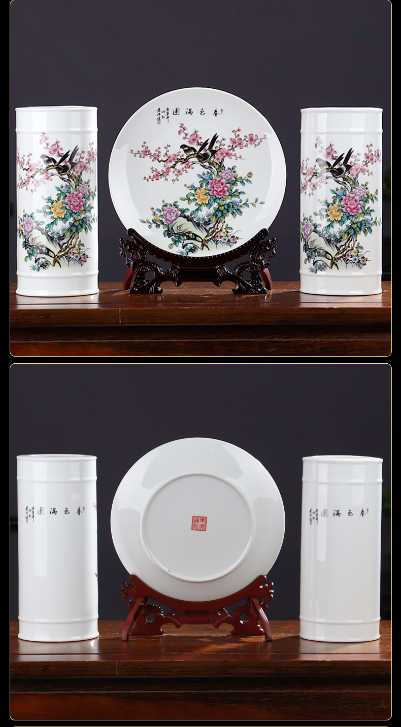 Bamboo tube bottle three - piece jingdezhen ceramics furnishing articles of the new Chinese style wine sitting room adornment rich ancient frame small craft