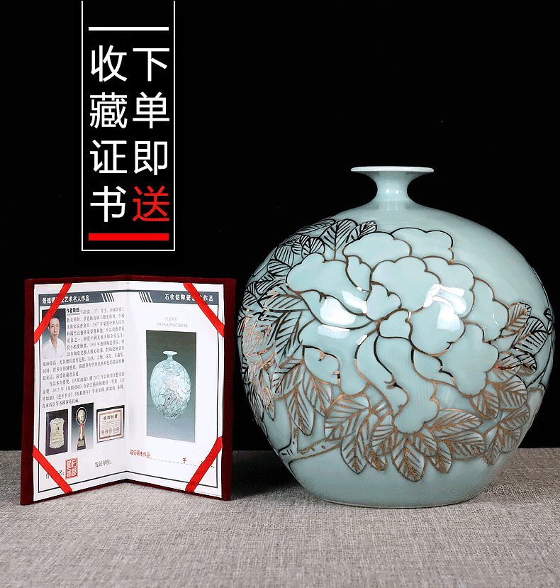 Hand - made paint pomegranate bottles of jingdezhen ceramics vase masters shadow blue glaze new Chinese style sitting room adornment is placed