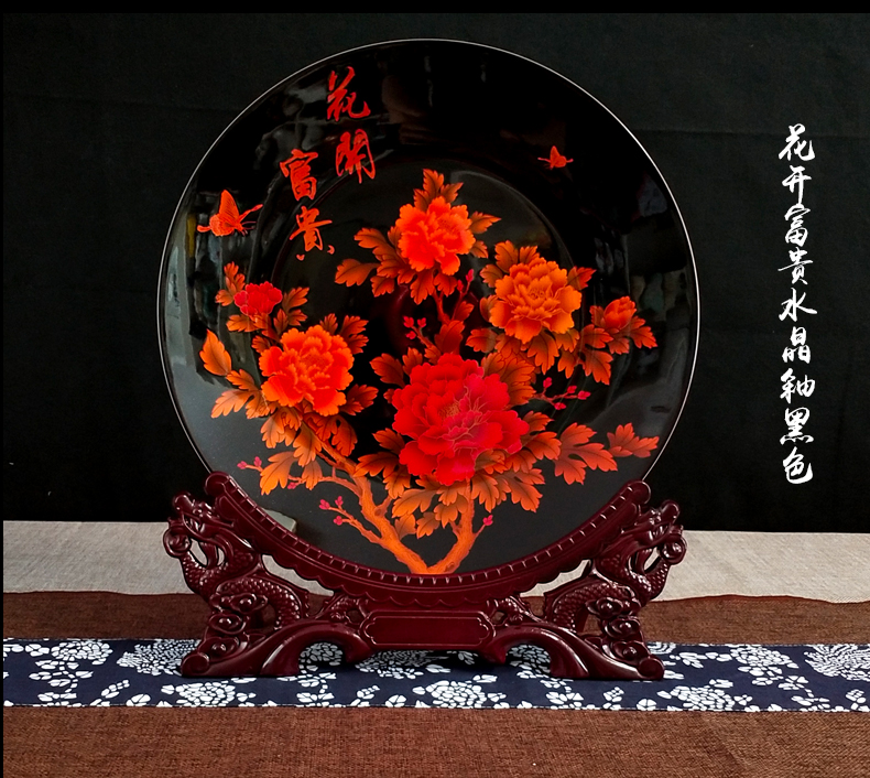 Sands peony large decorative plate crystal glazed pottery China wine crafts rich ancient frame sitting room porch