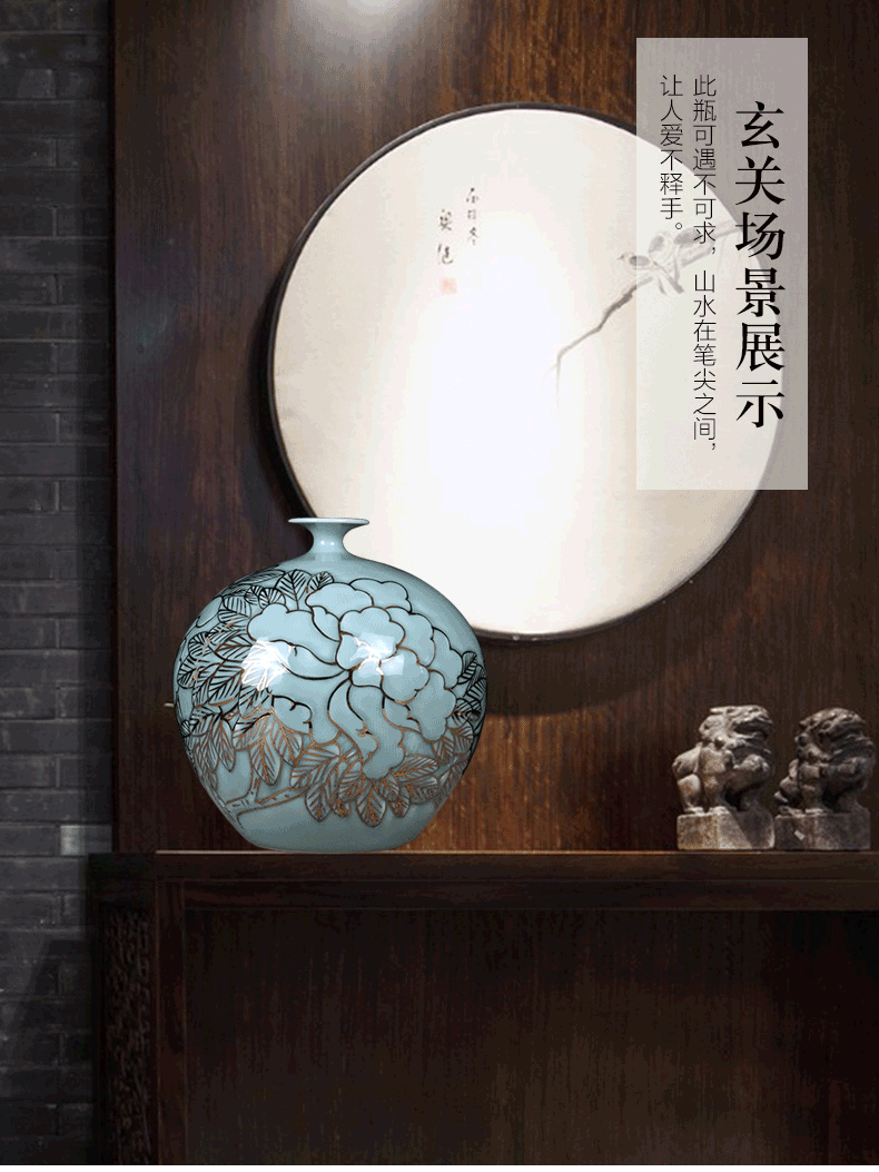 Hand - made paint pomegranate bottles of jingdezhen ceramics vase masters shadow blue glaze new Chinese style sitting room adornment is placed