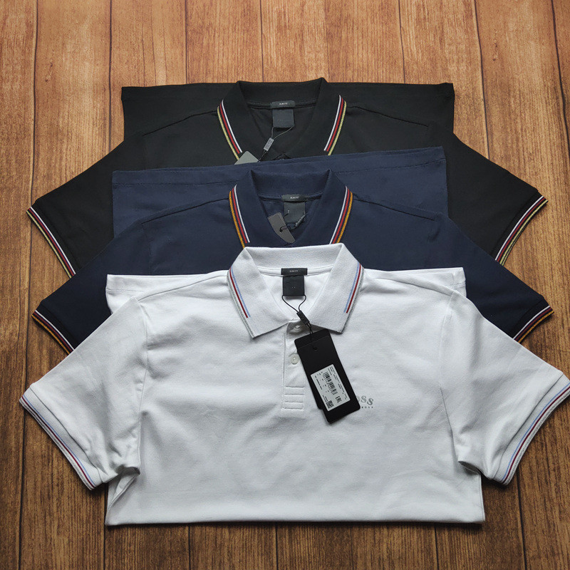 Men's Slim-Fit Stretch Pique Cotton Black Label Boss Lapel Short-Sleeve Polo Shirt