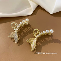 Temperament Fishtail Pearl Hair Clip Girl Rear Brain Spoon Elegant Grip Clip Netting Red 2021 New Shark Clip Headwear