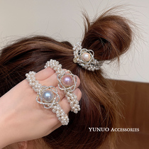 South Korean temperament pearl head rope girls net red Jane Yoo pellet head leather gluten hair rope hair ring headwear 2021 new
