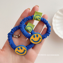 Klein blue smiley face head rope female summer sweet meatball head leather gluten hair rope zamtail hair ring 2021 new