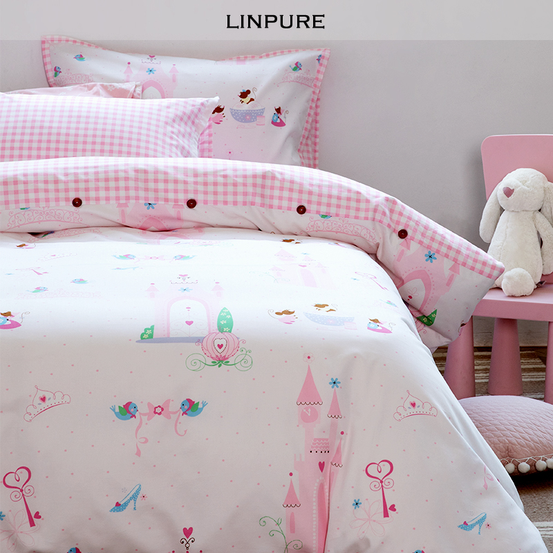 Blue platinum Dreamland children's four-piece set bed cotton pure cotton skin-friendly cartoon pink princess wind cute girl