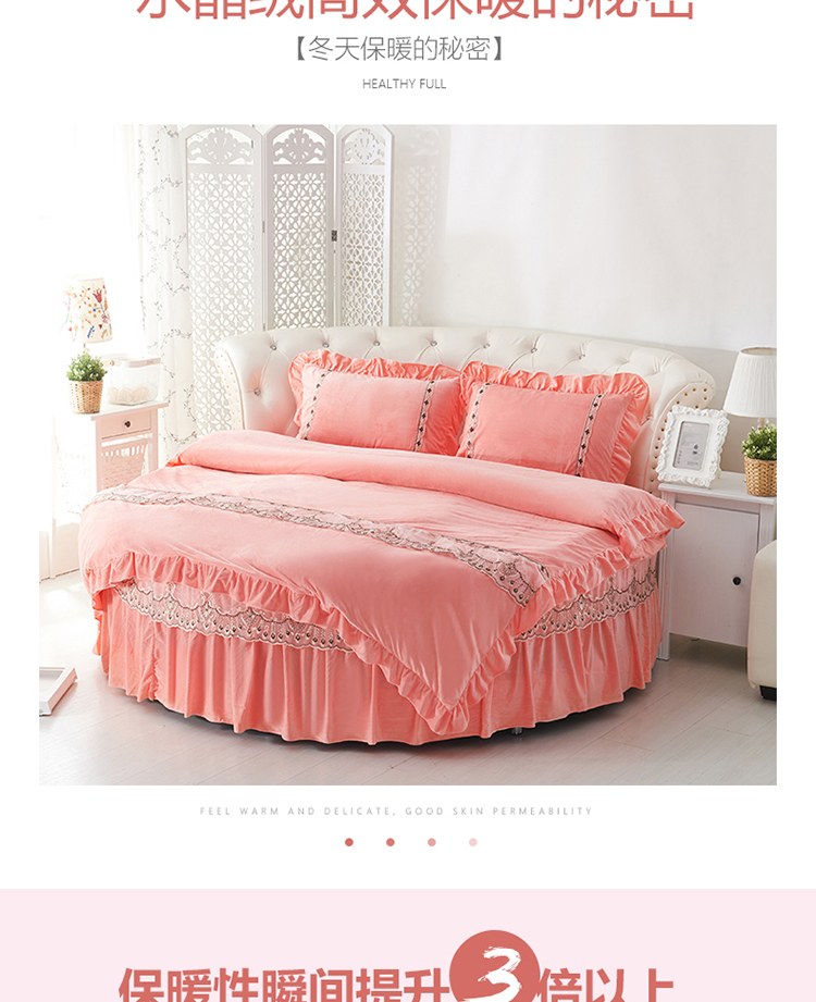 Mùa đông đơn mảnh cộng với nhung tròn trải giường flannel ren váy giường tròn bốn bộ chăn bông tấm tròn drap giường có viền