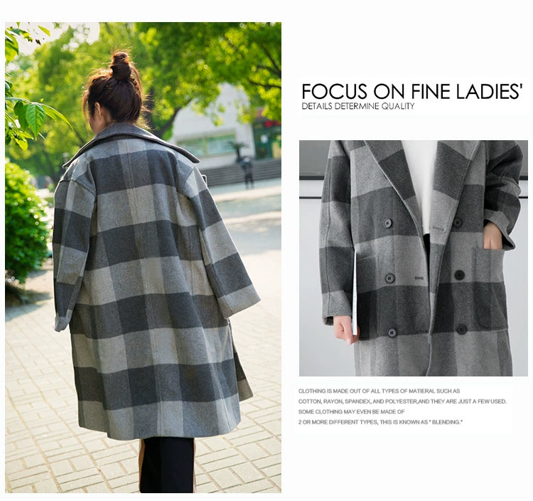 Áo len xám mới 2018 nữ mùa thu và mùa đông Áo len kẻ sọc retro phiên bản Hàn Quốc của quần áo nữ dài khí chất - Trung bình và dài Coat
