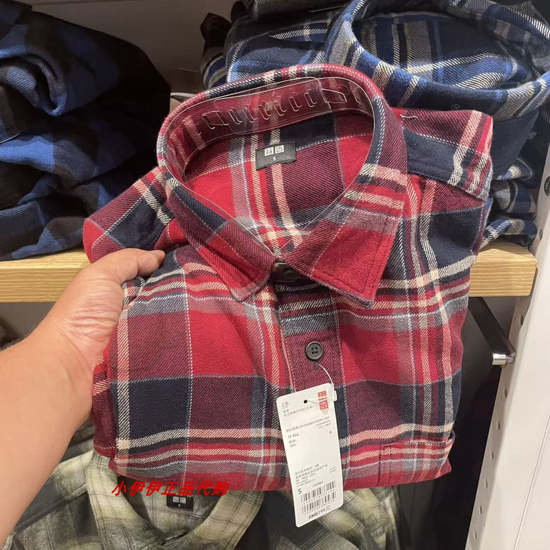 Uniqlo Men's and Women's Flannel Plaid Shirt Long-Sleeved Shirt Thin Jacket 25 Autumn and Winter 480771 481227