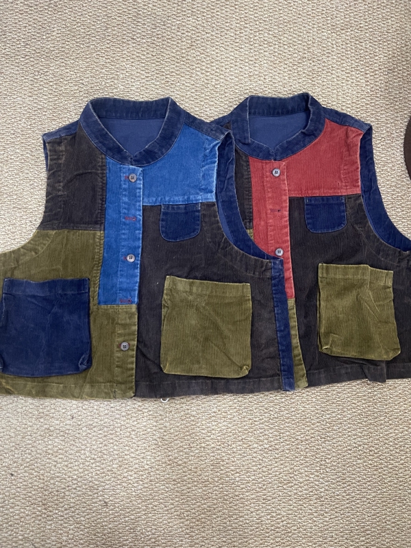 26386Tb New Style Thin Corduroy Color-Blocked Multi-Technique Distressed Vest; Length 51cm, Bust 126cm