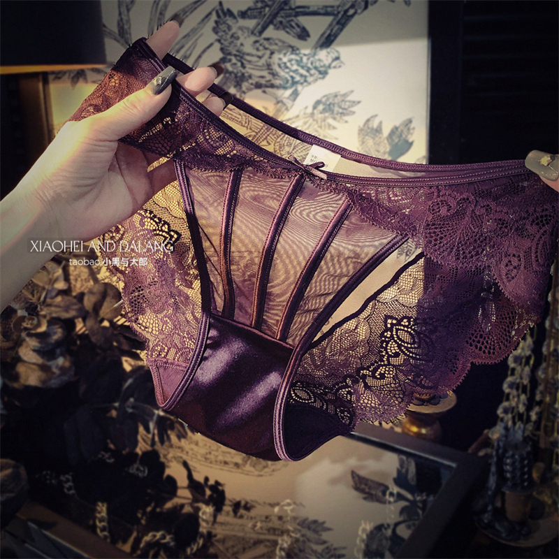 Light and Mature Plum Purple! French Vintage Satin Lace Panties for Women 2025 New Sexy Mesh Transparent Mid-Low Waist Cotton