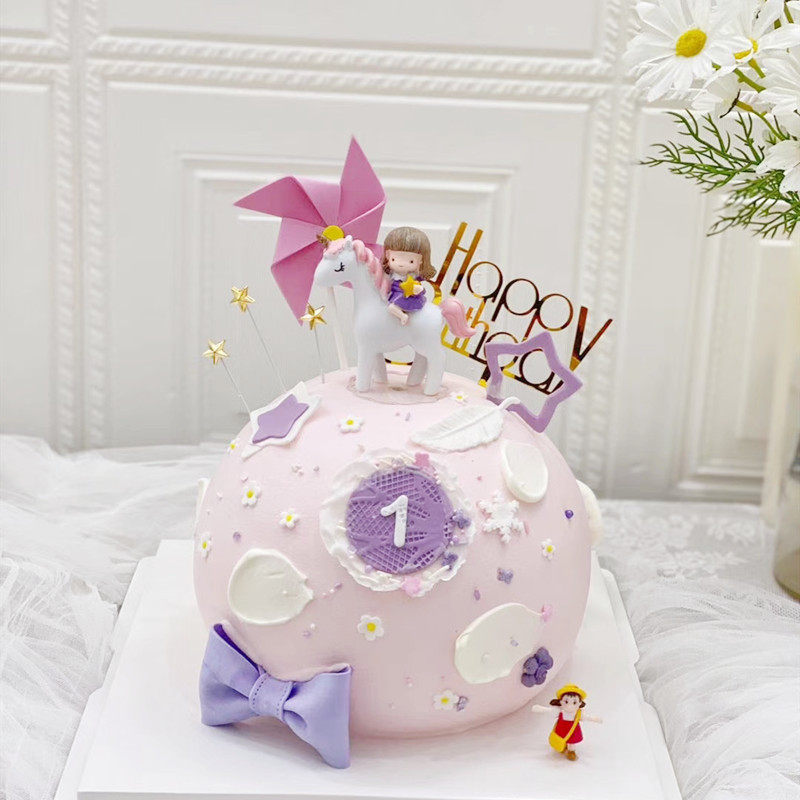 Birthday cake decoration Unicorn riding girl ornaments Girly heart girl little girl birthday party dress up
