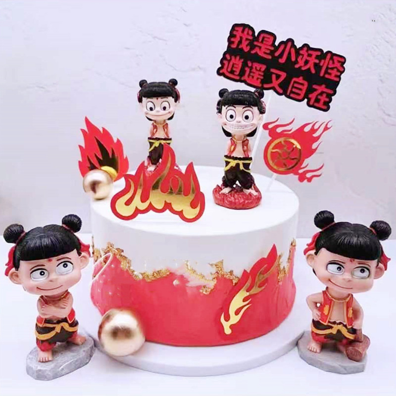 Children Cake Decoration Pendulum decorated with wind fire Wheel Flame Inserted the Magic Boy Three Too Subway Cartoon Birthday Nets Red Cake Accessories