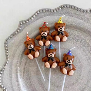 Internet-Famous Cartoon Bear Candle Cake Decoration Ornament Birthday Candle Children's Party Dessert Baking Decoration 