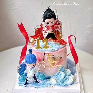 Internet Celebrity Nezha and Ao Bing Cake Decoration Ornaments, Red Wind and Fire Wheels, Mixed Sky-Slinging Ribbons, Ch
