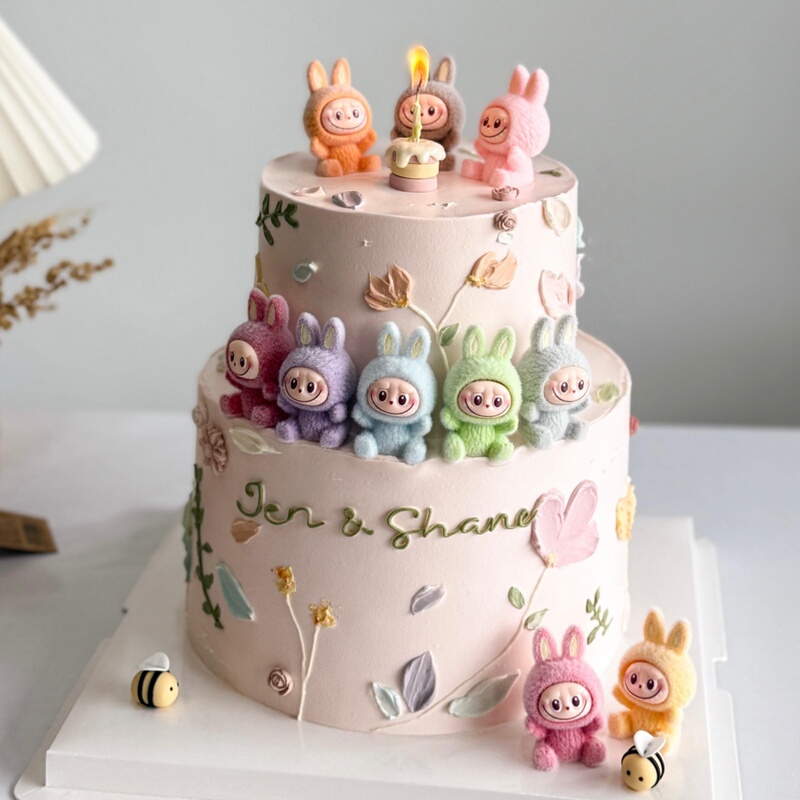 Trendy Soft Rubber Bunny Cake Decoration Cartoon Rabbit Small Cake Bee Children's Birthday Baking Decoration Topper