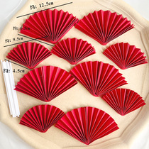Bake cake decoration big red folding fan semicircular fan golden red small fan plum blossom birthday plug-in