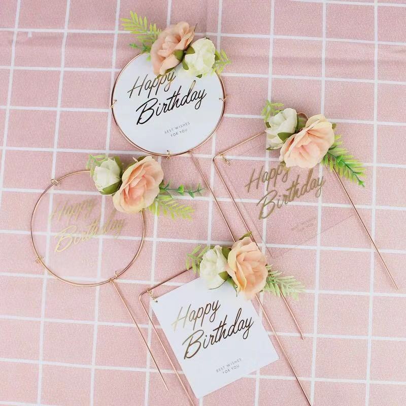 Baking Cake Decoration Senteal Iron Art Square Circle Flowers Acrylic Cake Inserts Birthday Party Dress